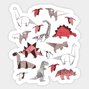 Origami dino friends // print // red white and beige dinosaurs Sticker